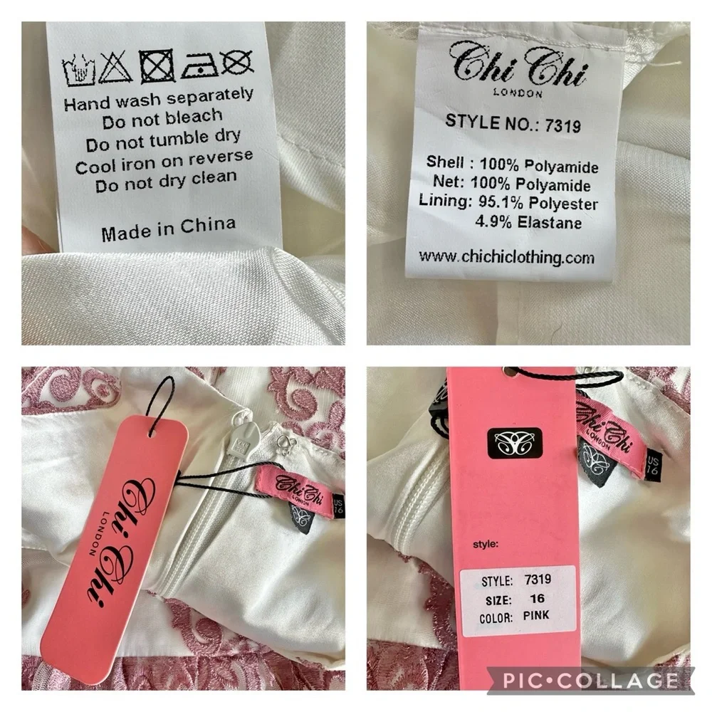 Chi Chi London NEW Pink Halter Dress Tulle Embroidered Overlay Damask Size 16 - Picture 11 of 16